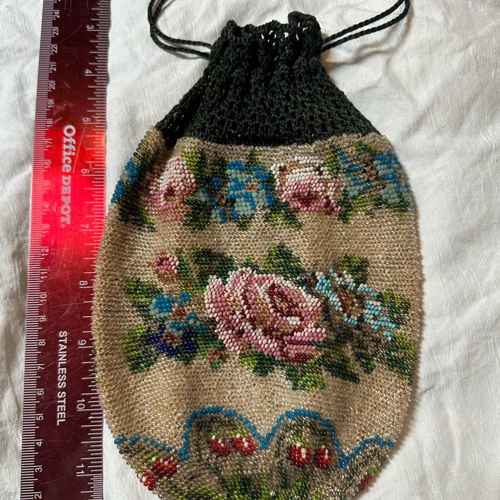 Floral Beaded Drawstring Bag